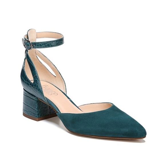 Franco Sarto Caleigh Pump Turquoise croc detail 2" heel buckle strap women's 6 - Picture 1 of 8